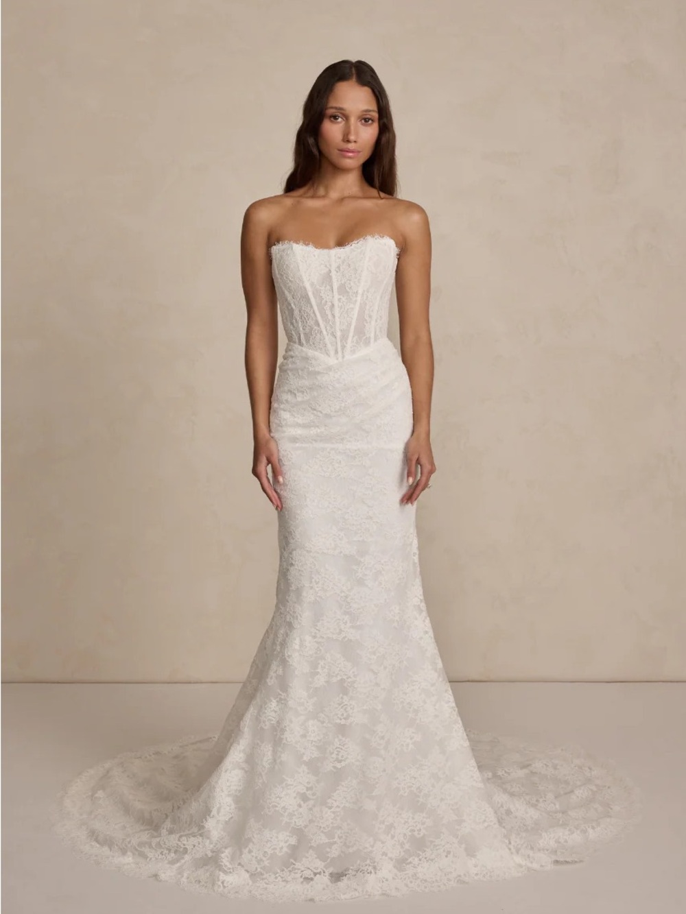 Strapless Lace Bridal Gown in White